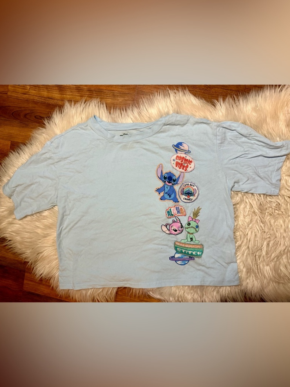 Disney Light Blue Stitch & Friends Graphic Crop Tee